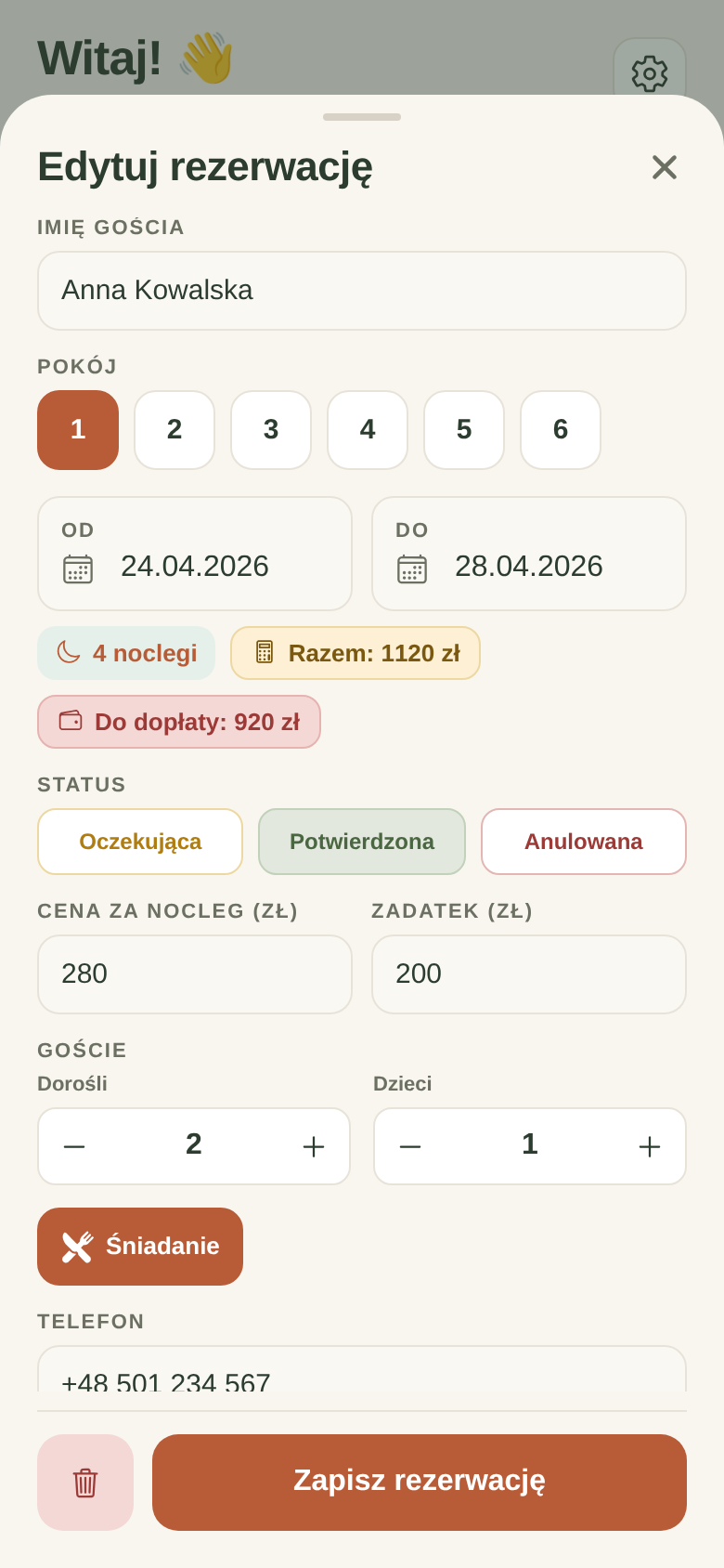 Edycja rezerwacji z SMS