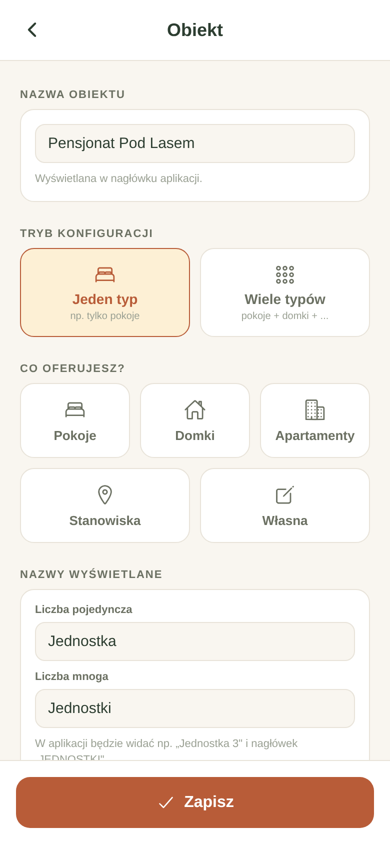 Wybór typu jednostek